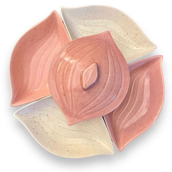 Vintage California Pottery Section Chip Dip Relish Lazy Susan Serving Snack Set - Picture 2 of 16